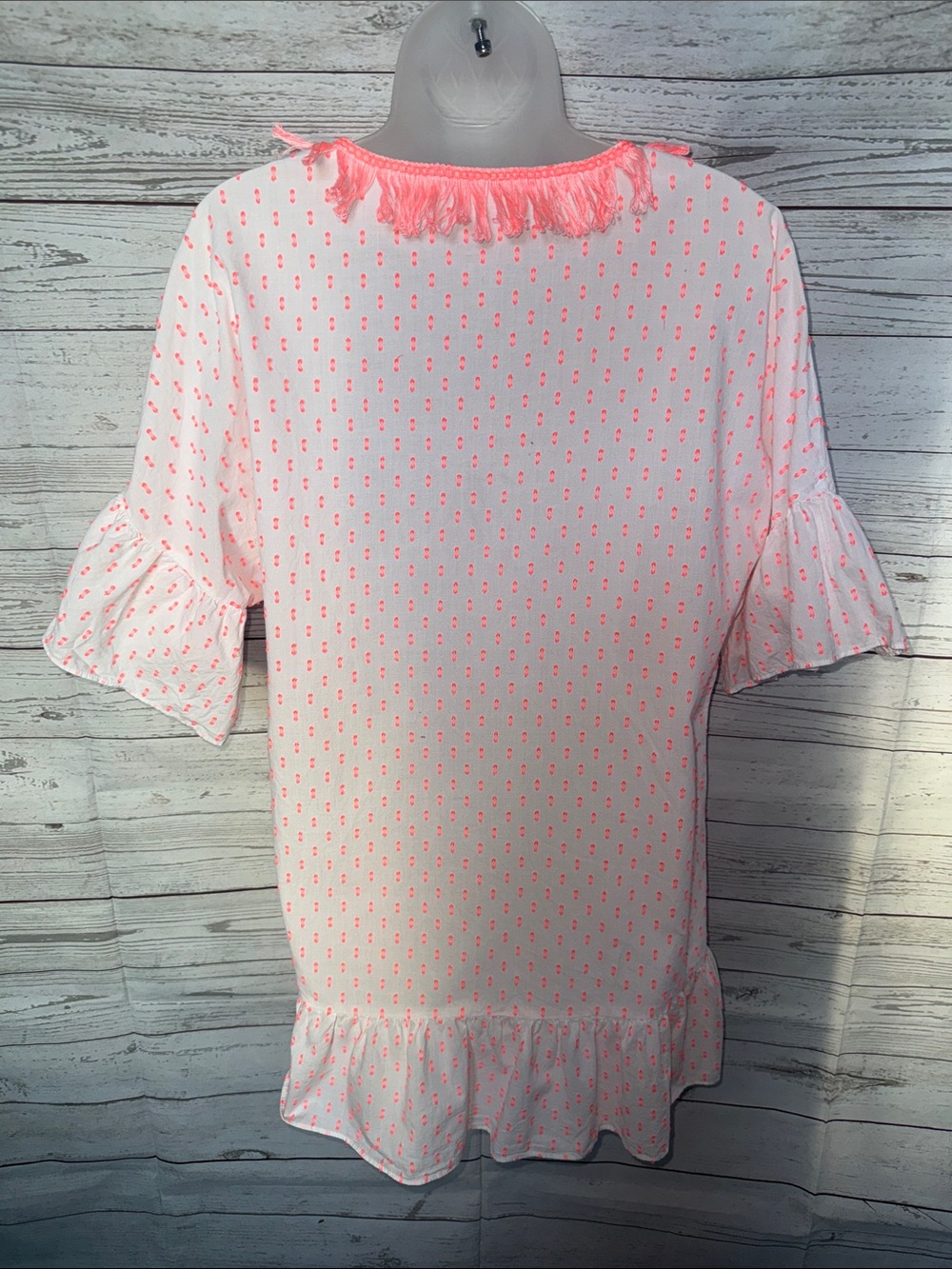 Lilly Pulitzer White Tunic Swim Coverup with Neon Pink Tassel Trim Size S/M - Picture 5 of 12